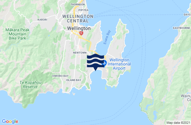 Mappa delle Getijden in Lyall Bay, New Zealand