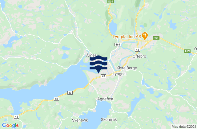 Mappa delle Getijden in Lyngdal, Norway
