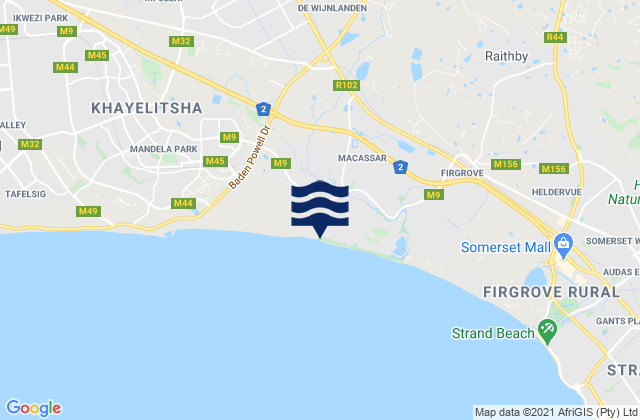 Mappa delle Getijden in Macassar Beach, South Africa