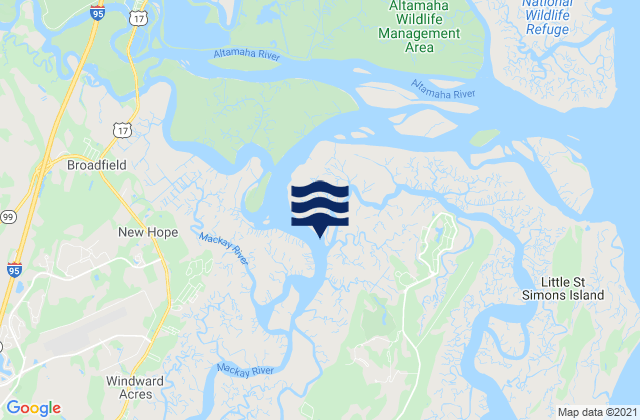 Mappa delle Getijden in Mackay River (Buttermilk Sound), United States