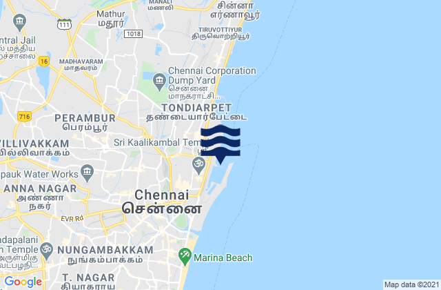 Mappa delle Getijden in Madras, India