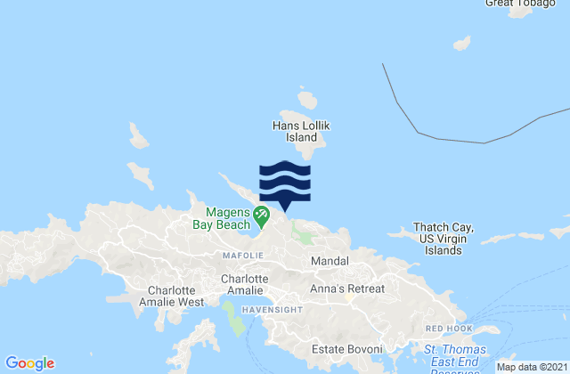 Mappa delle Getijden in Magens Bay St. Thomas Island, U.S. Virgin Islands