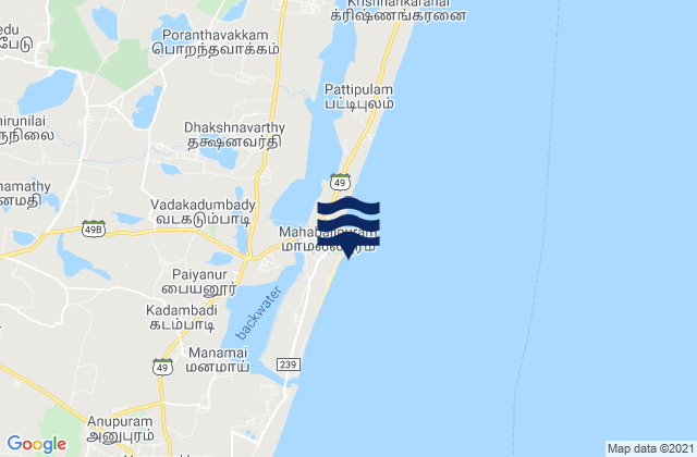 Mappa delle Getijden in Mahabalipuram Shore Temple, India