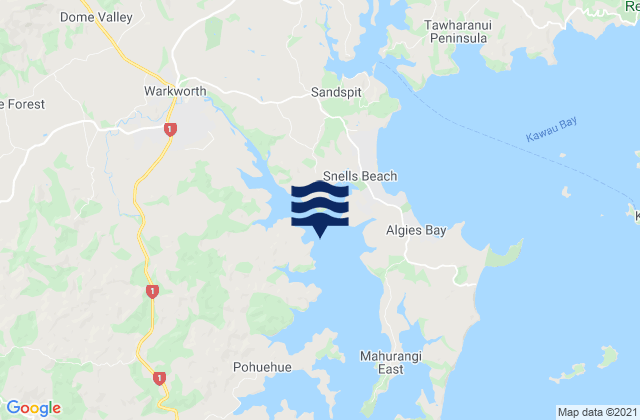 Mappa delle Getijden in Mahurangi Harbour, New Zealand