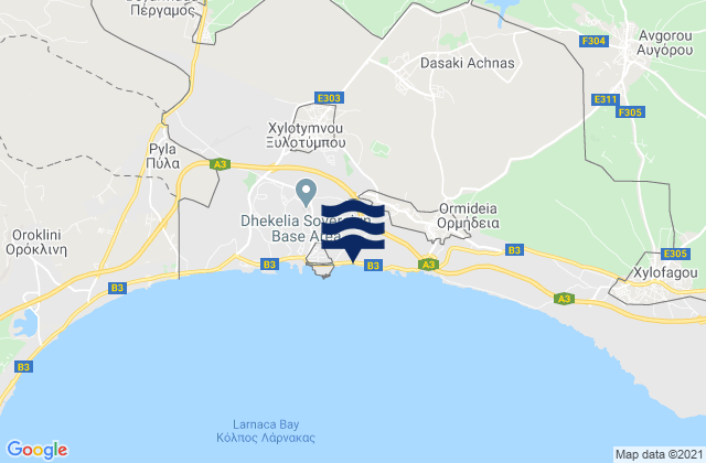 Mappa delle Getijden in Makrásyka, Cyprus