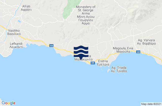 Mappa delle Getijden in Malakónta, Greece