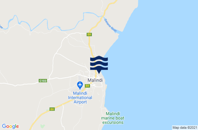 Mappa delle Getijden in Malindi, Kenya
