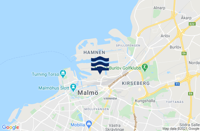 Mappa delle Getijden in Malmö, Sweden