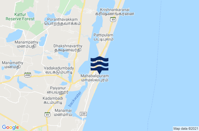 Mappa delle Getijden in Mamallapuram, India