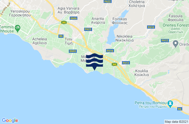 Mappa delle Getijden in Mandriá, Cyprus