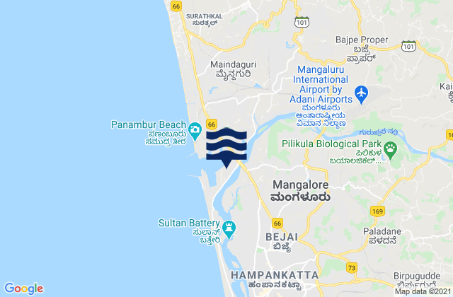 Mappa delle Getijden in Mangalore, India