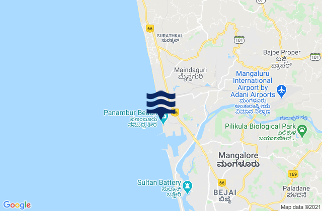 Mappa delle Getijden in Mangalore Port, India