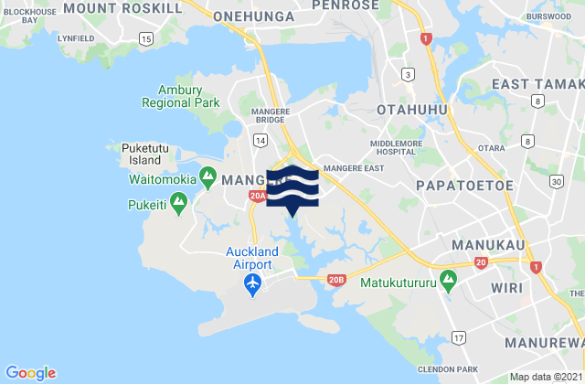 Mappa delle Getijden in Mangere, New Zealand