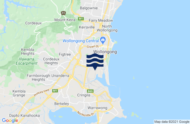 Mappa delle Getijden in Mangerton, Australia