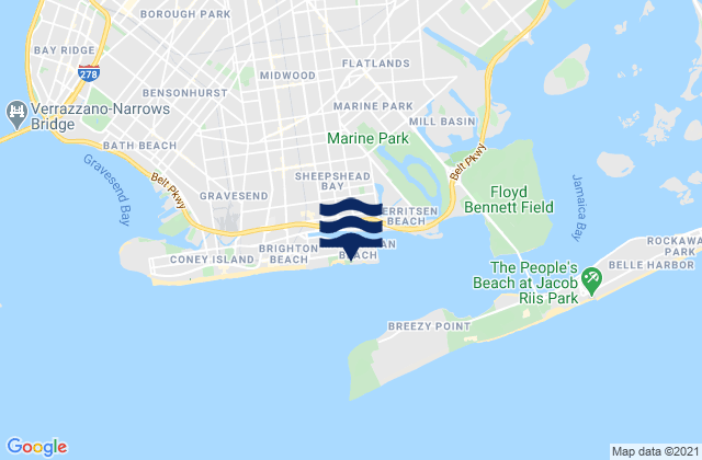 Mappa delle Getijden in Manhattan Beach Brooklyn, United States