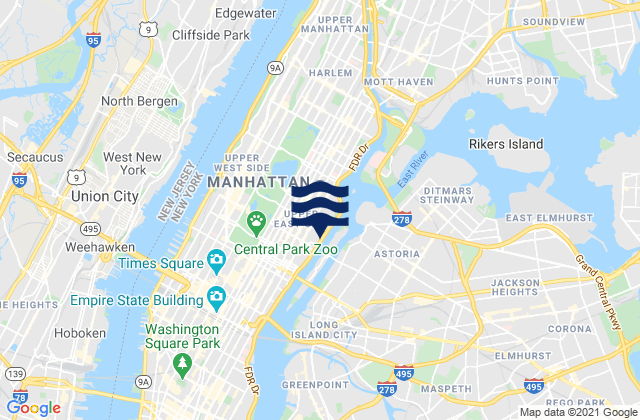 Mappa delle Getijden in Manhattan, United States