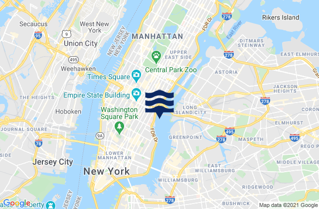 Mappa delle Getijden in Manhattan off 31st Street, United States