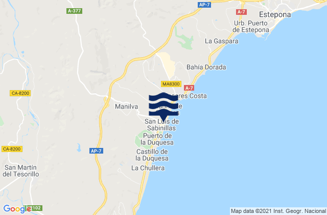 Mappa delle Getijden in Manilva, Spain