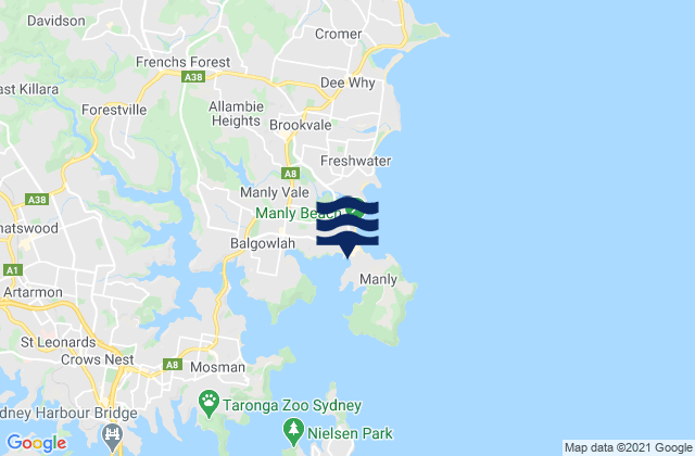 Mappa delle Getijden in Manly Beach, Australia