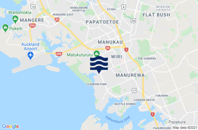 Mappa delle Getijden in Manukau City, New Zealand