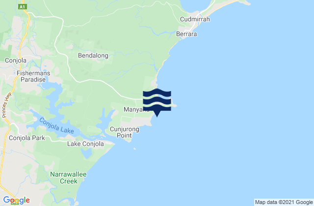 Mappa delle Getijden in Manyana Beach, Australia