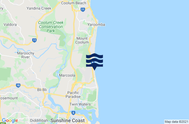 Mappa delle Getijden in Marcoola Beach, Australia