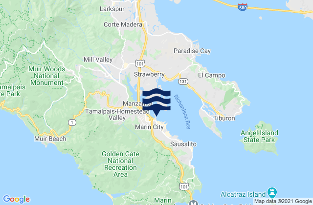 Mappa delle Getijden in Marin City, United States
