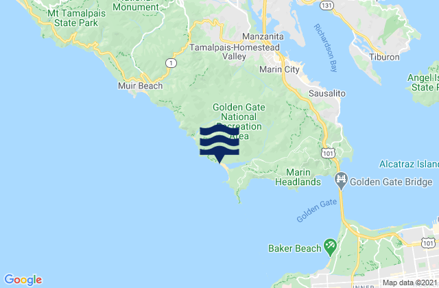Mappa delle Getijden in Marin County, United States