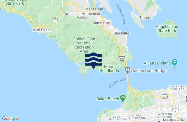 Mappa delle Getijden in Marin Peninsula, United States