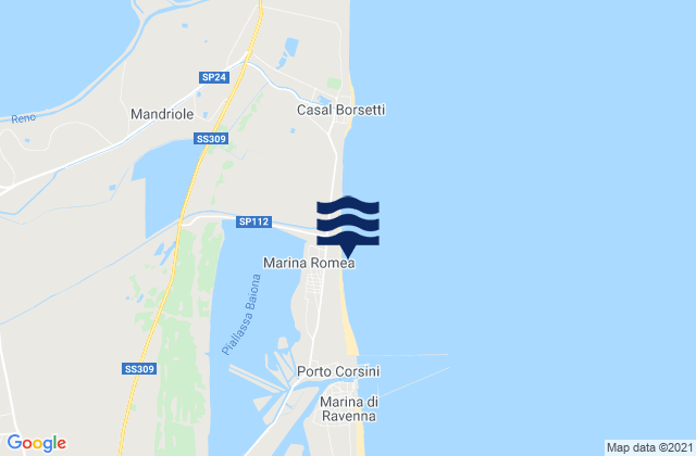 Mappa delle Getijden in Marina Romea, Italy