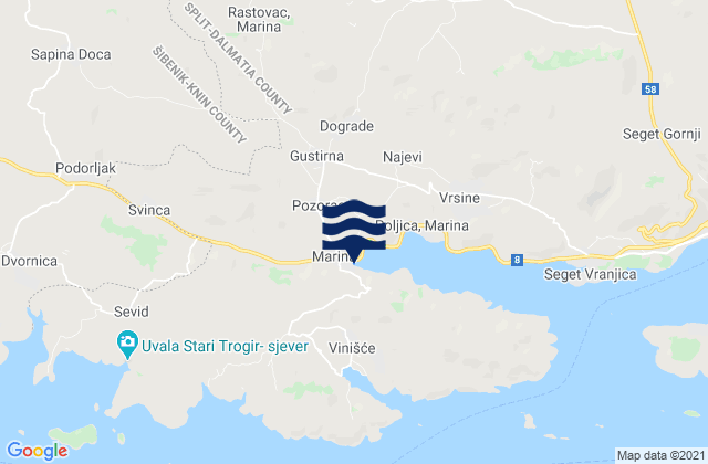 Mappa delle Getijden in Marina, Croatia