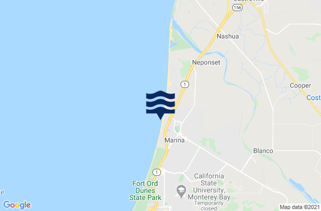 Mappa delle Getijden in Marina State Beach, United States