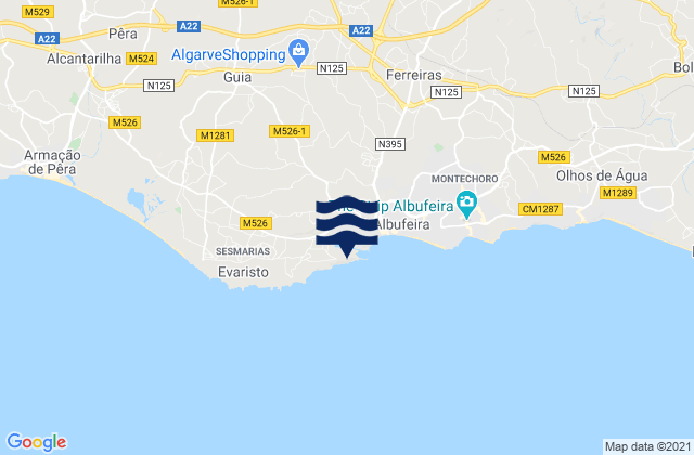 Mappa delle Getijden in Marina de Albufeira, Portugal