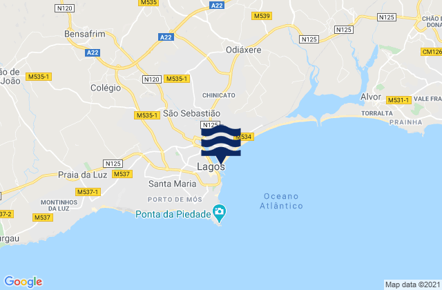 Mappa delle Getijden in Marina de Lagos, Portugal