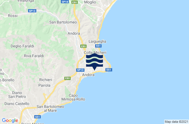 Mappa delle Getijden in Marina di Andora, Italy