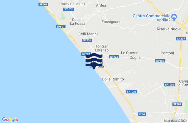 Mappa delle Getijden in Marina di Ardea-Tor San Lorenzo, Italy