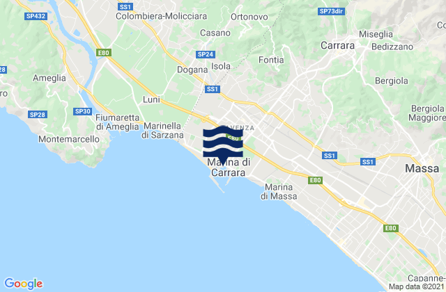 Mappa delle Getijden in Marina di Carrara, Italy