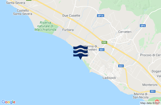 Mappa delle Getijden in Marina di Cerveteri, Italy