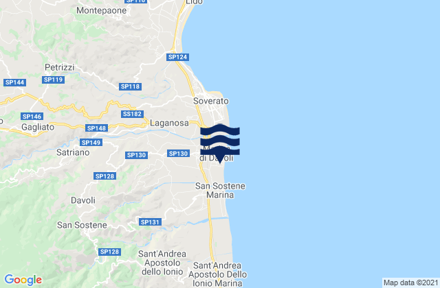 Mappa delle Getijden in Marina di Davoli, Italy