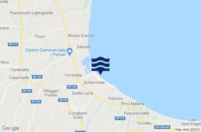 Mappa delle Getijden in Marina di Schiavonea, Italy