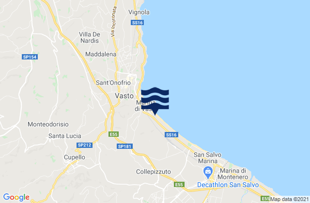 Mappa delle Getijden in Marina di Vasto, Italy