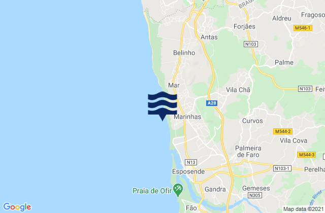 Mappa delle Getijden in Marinhas, Portugal
