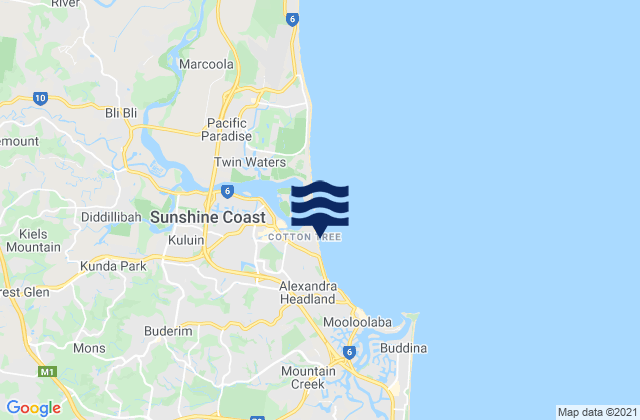 Mappa delle Getijden in Maroochydore, Australia