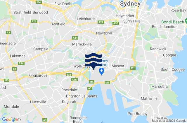 Mappa delle Getijden in Marrickville, Australia
