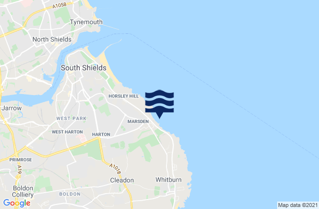Mappa delle Getijden in Marsden Beach, United Kingdom