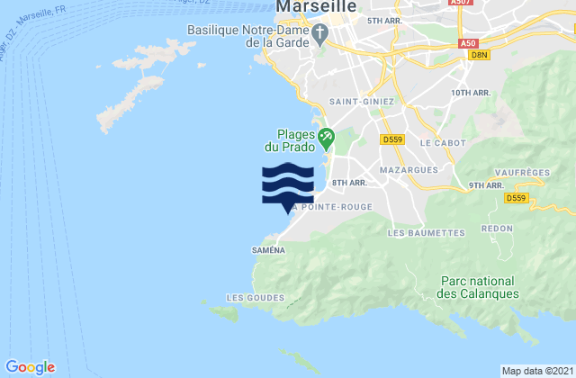 Mappa delle Getijden in Marseille - Colombet, France