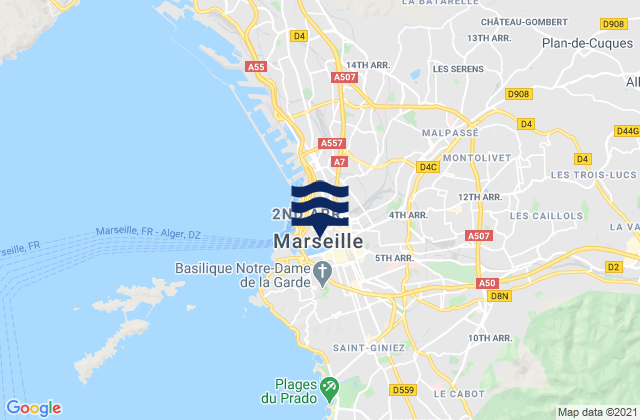 Mappa delle Getijden in Marseille 02, France
