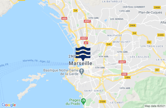 Mappa delle Getijden in Marseille 03, France