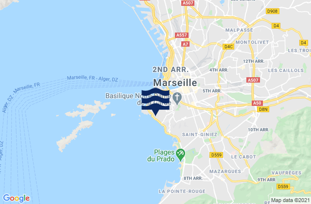 Mappa delle Getijden in Marseille 07, France