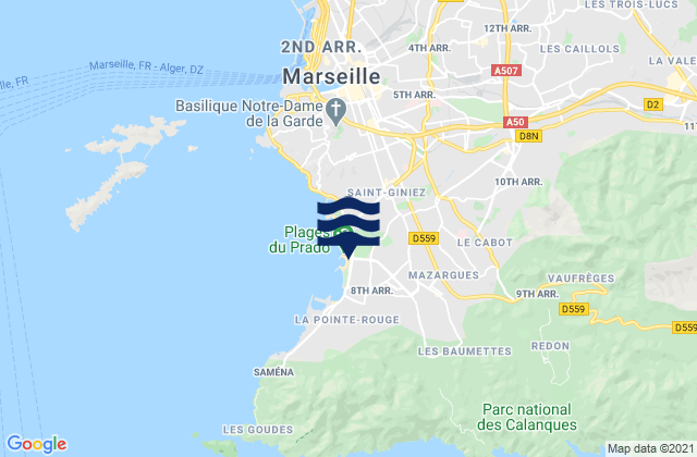 Mappa delle Getijden in Marseille 09, France
